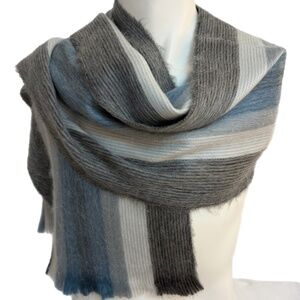 Pokoloko Artisan Alpaca Scarf 🇪🇨– Grey, Blue & Cream Striped, Made in Ecuador